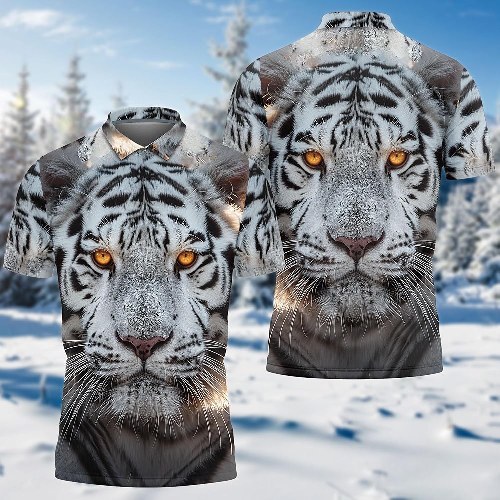 Amazon.com: Tiger's Face Polo Shirts for Men - White Tiger